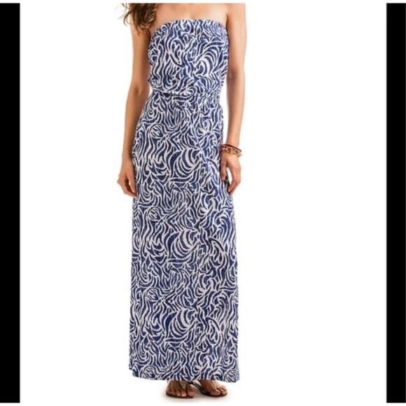 Vineyard Vines Strapless Cotton Knit Maxi Dress Sundress Blue White Sz M